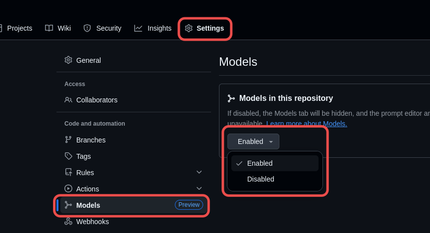 Showing how to activate models in a github repository